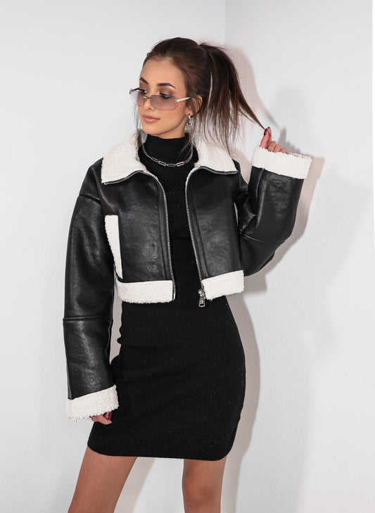 Frostbound Leather Cropped Jacket