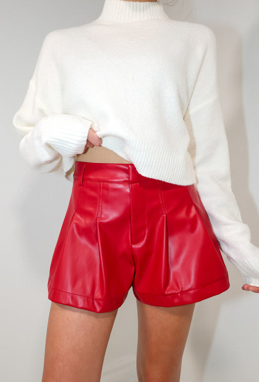 Cherry Vogue Flutter Leather Shorts