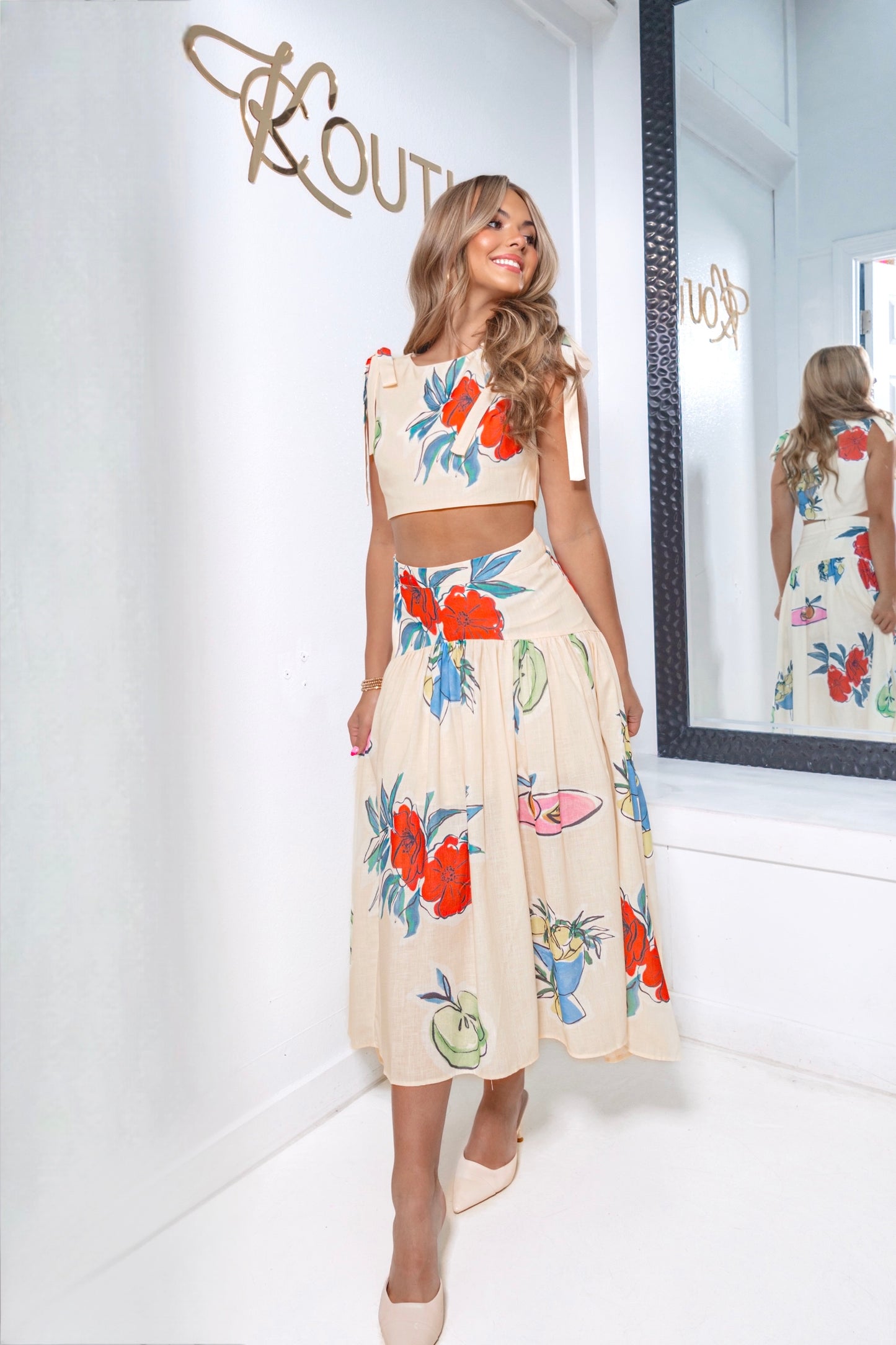 Fruits & Florals Linen Cropped Top