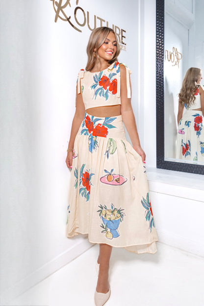 Fruits & Florals Linen Cropped Top