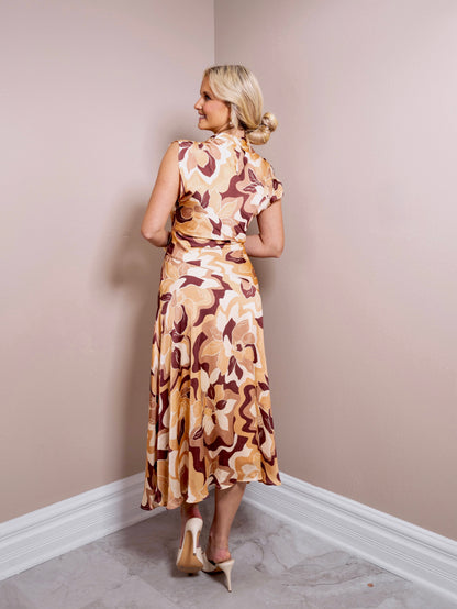 Vintage Bloom Cowl Neck Midi Dress