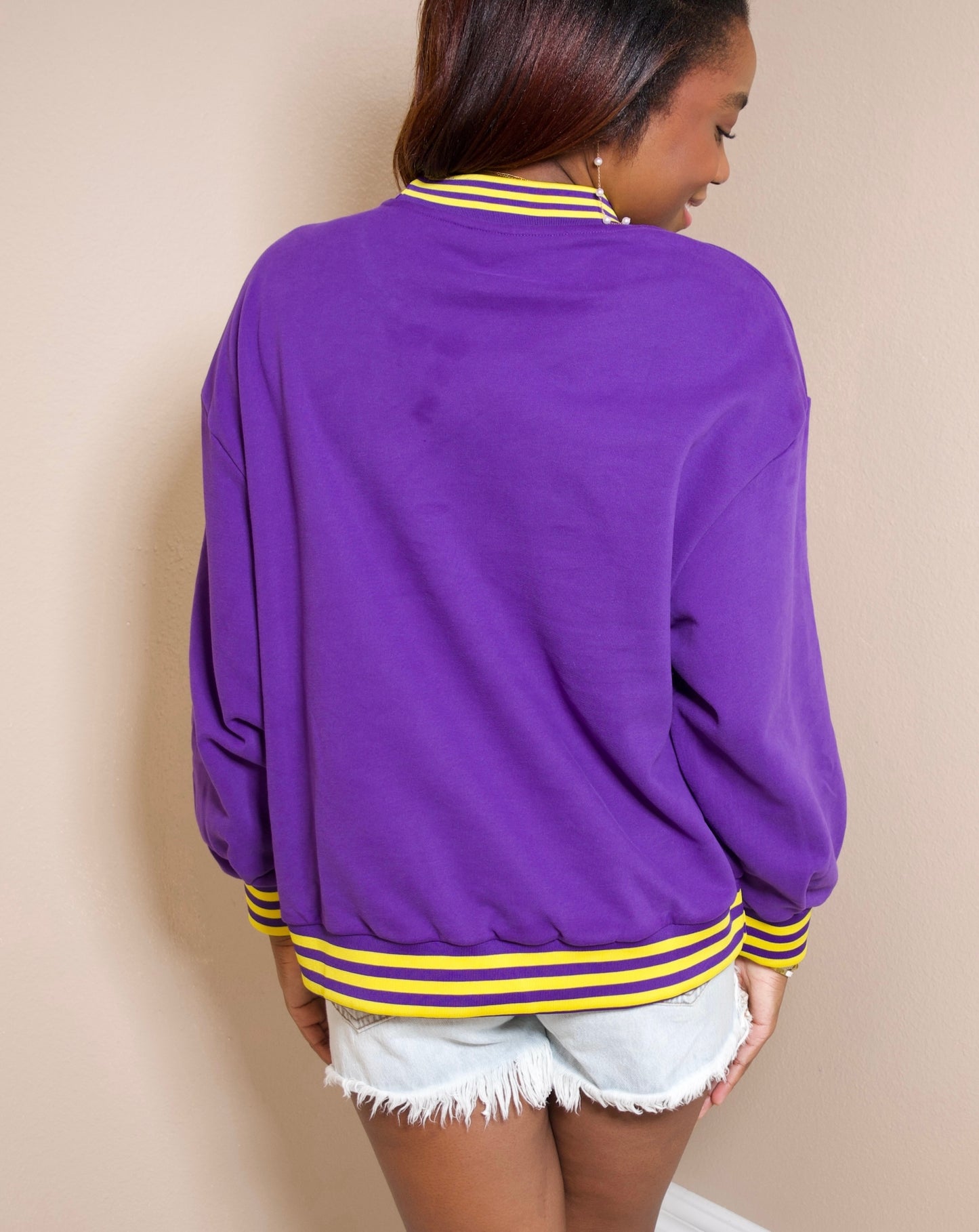 QOS WHOLESALE Licensed LSU Rhinestone Metallic Banner Sweatshirt
