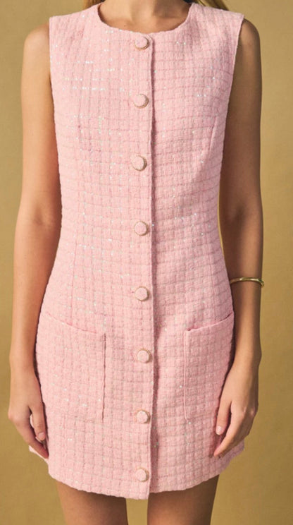 The Blushing Elegance Tweed Mini Dress