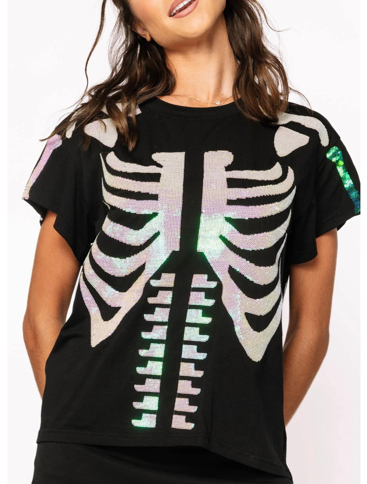 Queen of Sparkles Black & White Skeleton Tee