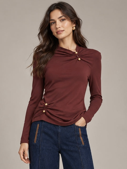 Marlowe Gold Accent Ruched Long Sleeve Top