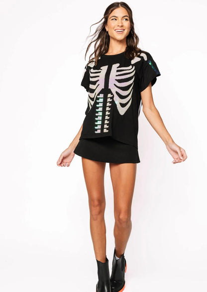 Queen of Sparkles Black & White Skeleton Tee