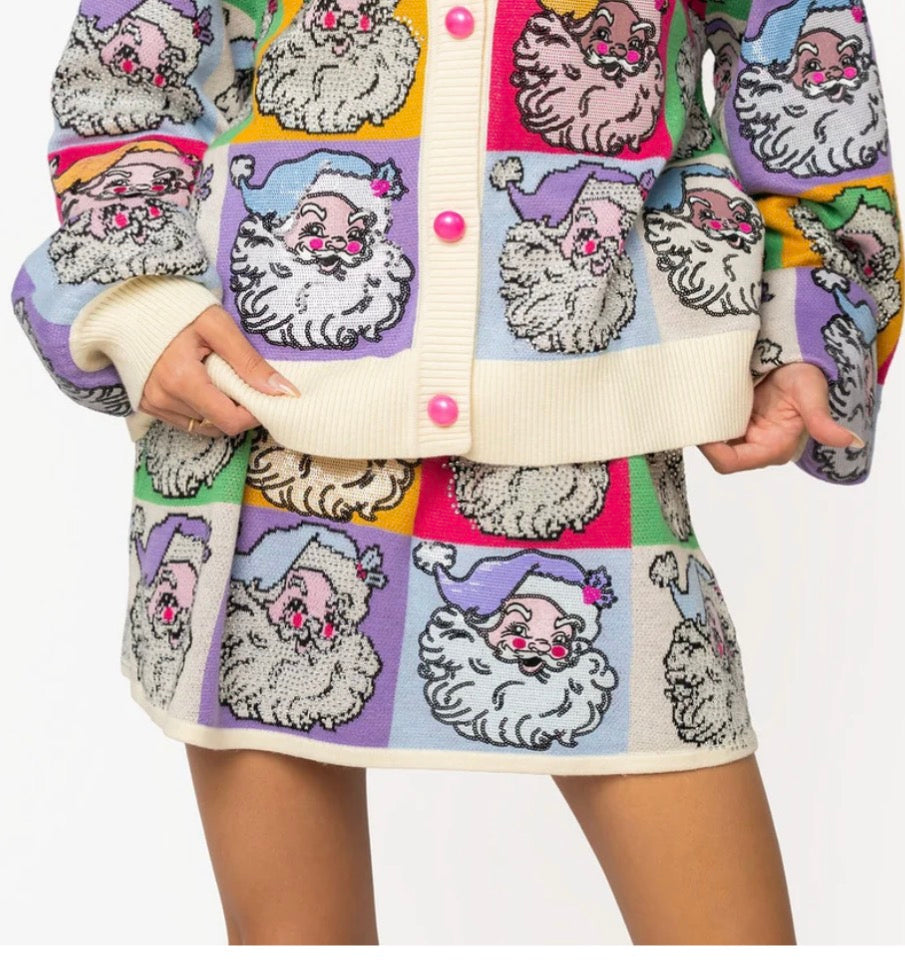 QOS Pastel Colorblock Santa Knit Skirt