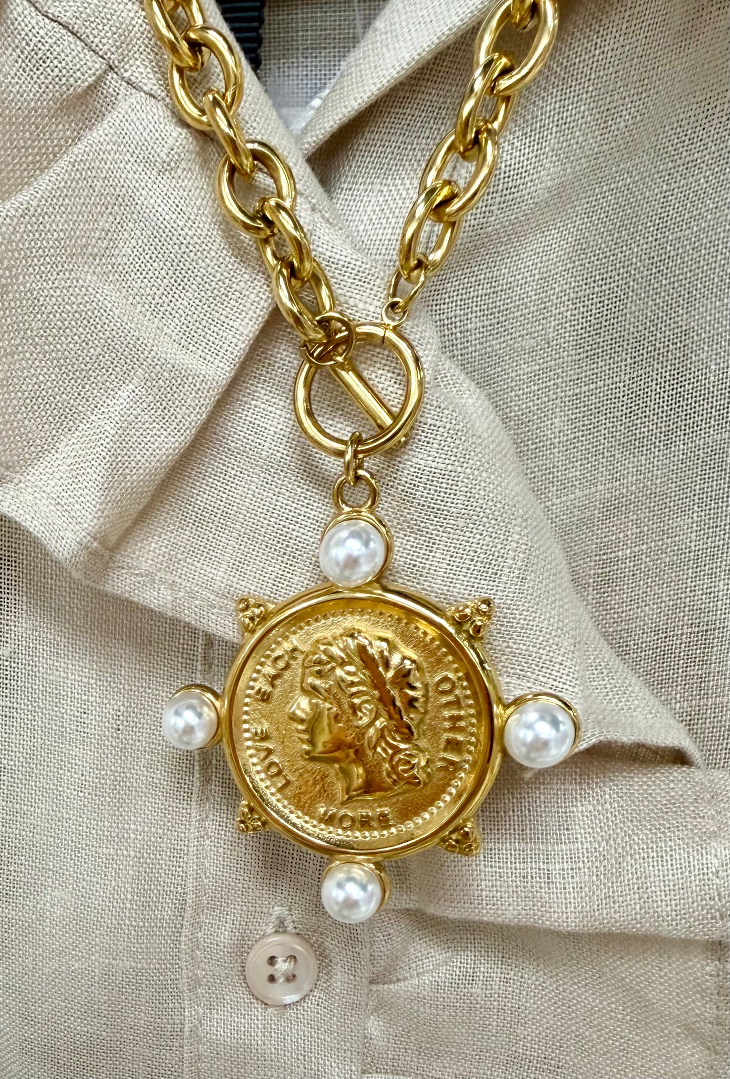 Love Each Other More Coin Necklace - 18K Gold Plated Stainless Steel