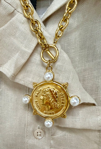 Love Each Other More Coin Necklace - 18K Gold Plated Stainless Steel