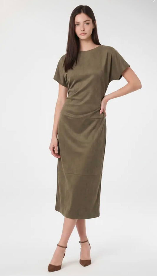 After Hours Faux Suede Midi Dress