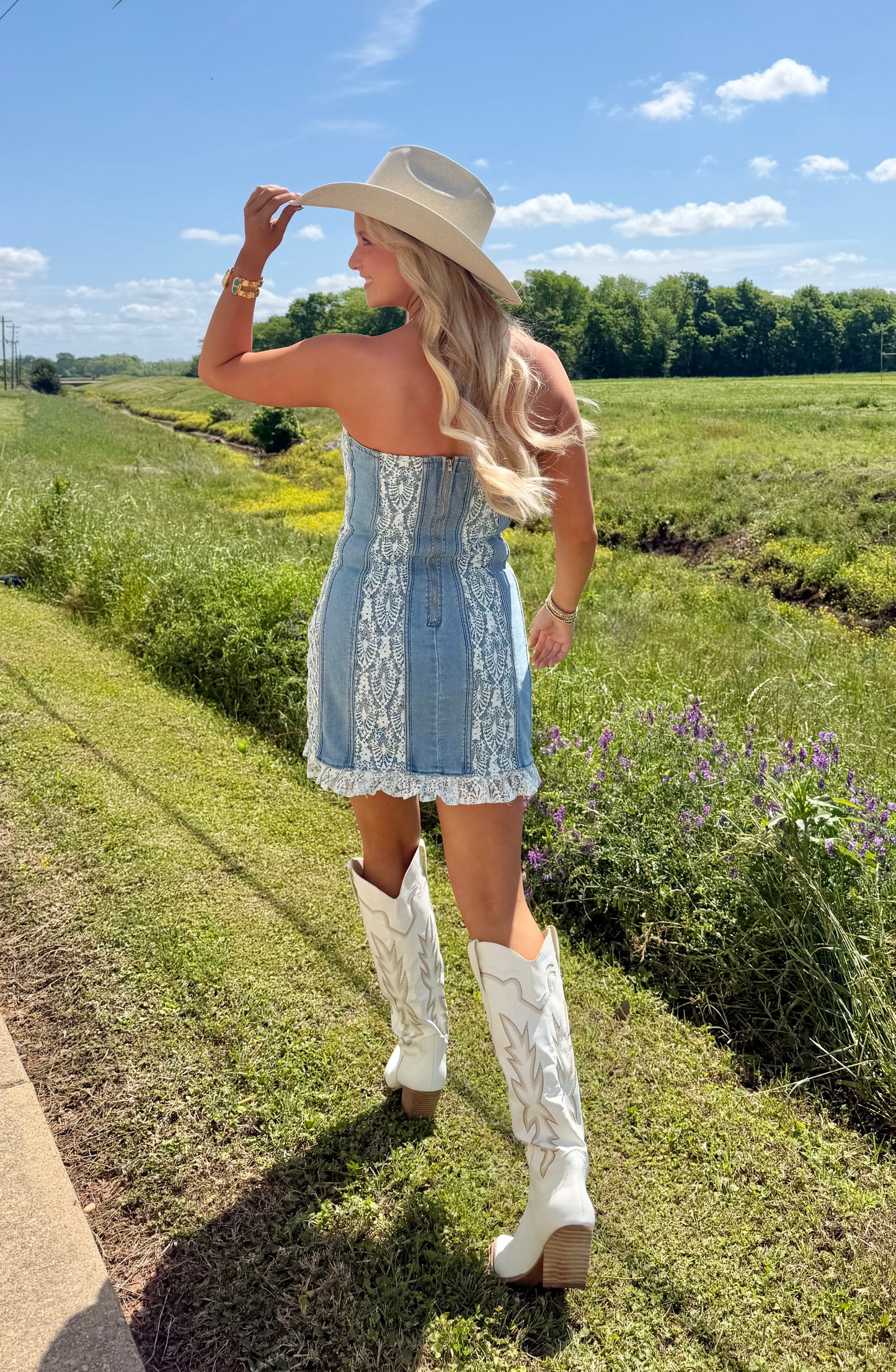Angel In Denim Lace Mini Dress