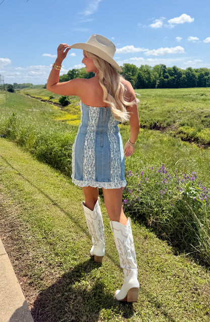 Angel In Denim Lace Mini Dress