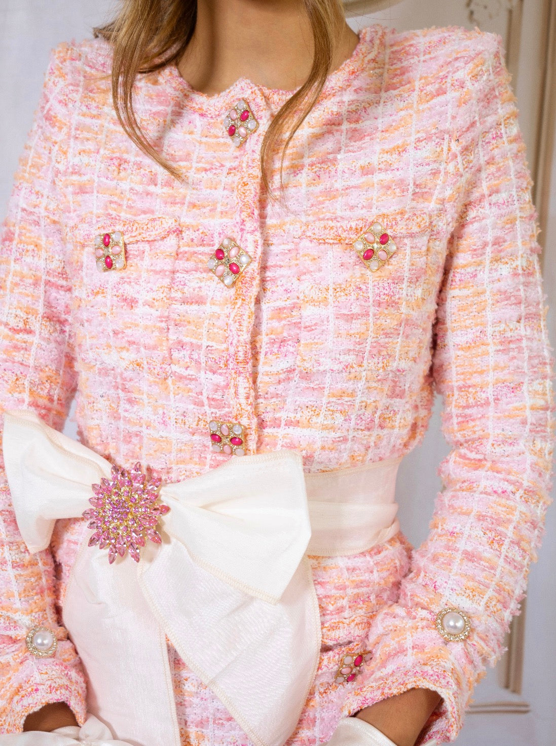 Rosy Apricot Tweed Set