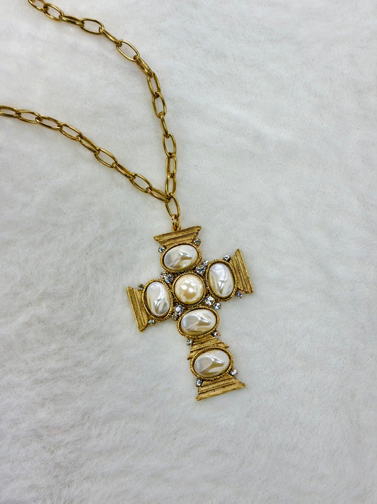 Yochi Vintage Glam Cross Necklace