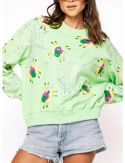 Queen of Sparkles Fuzzy Spider & Web Sweatshirt