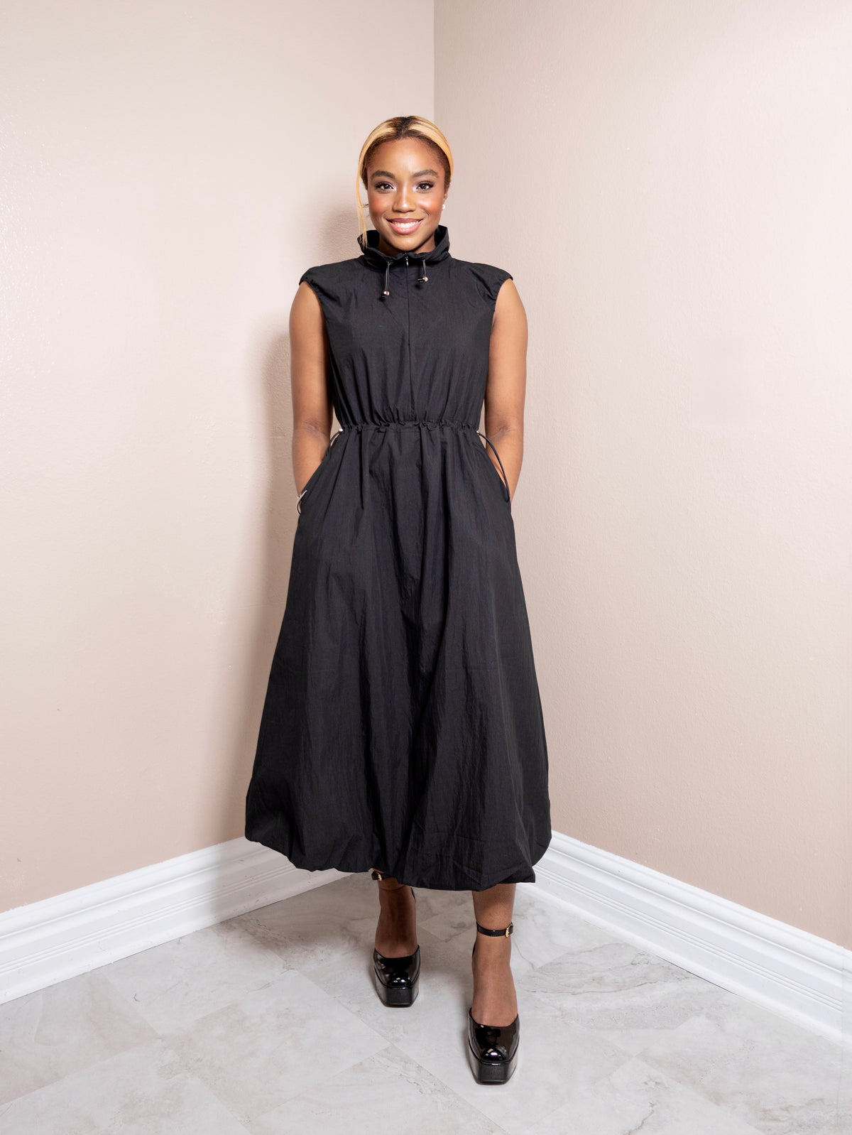 City Stroll Drawstring Midi Dress