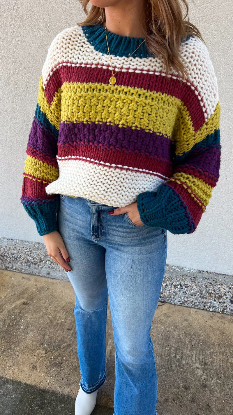 Fun Times Color Block Knitted Sweater-Sweaters-KCoutureBoutique, women's boutique in Bossier City, Louisiana