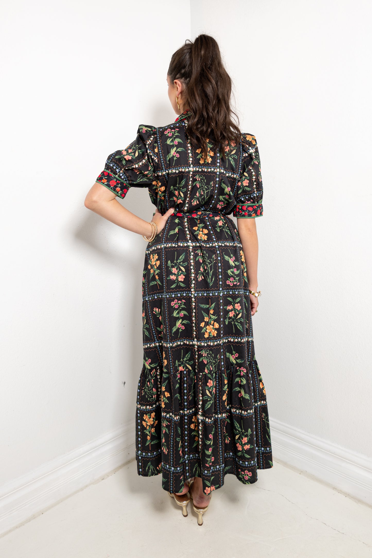 Garden Gallery Belted Button Down Midi Dress