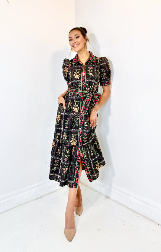 Garden Gallery Belted Button Down Midi Dress
