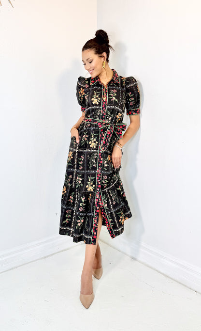 Garden Gallery Belted Button Down Midi Dress