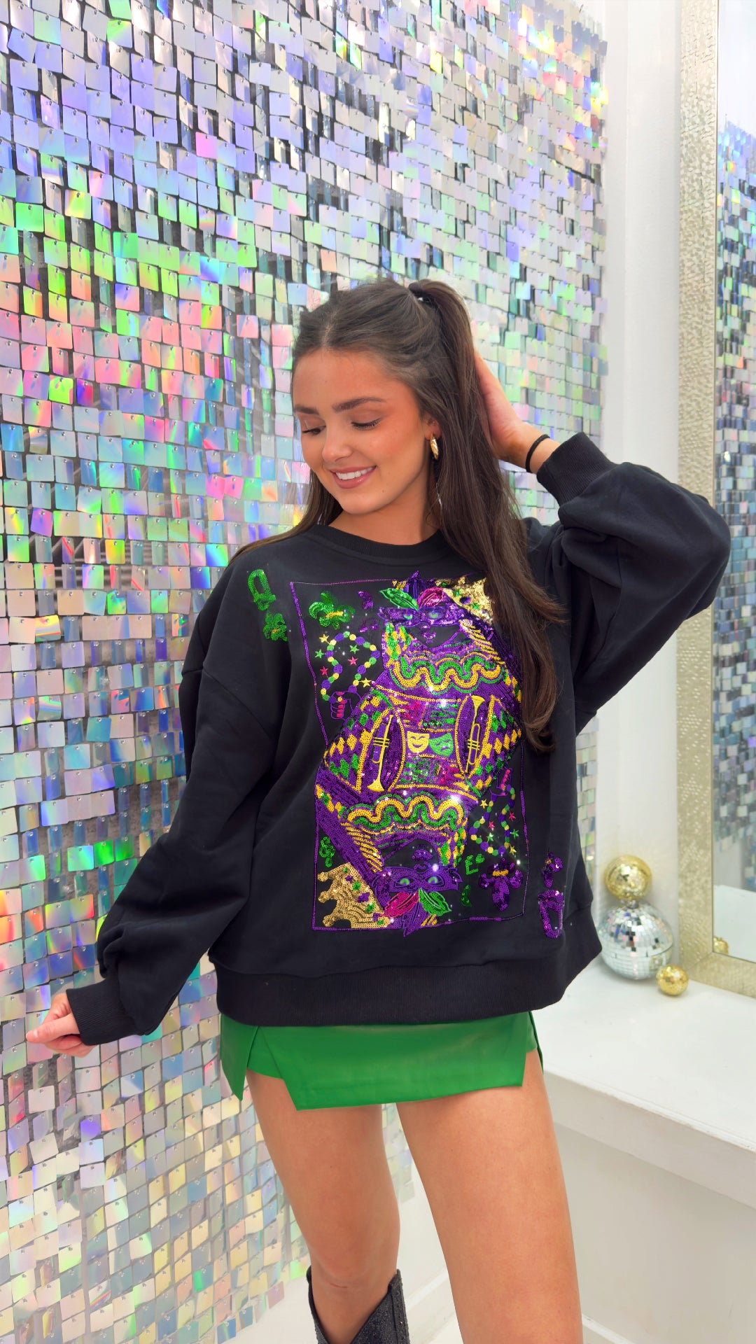 Queen Of Sparkles Mardi Gras Queen Card Sweatshirt