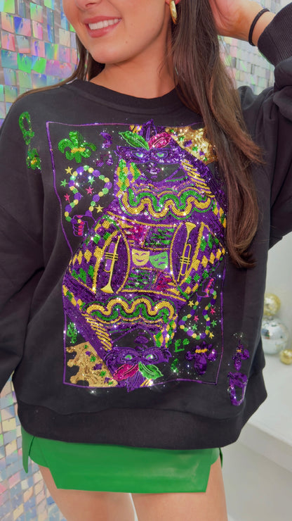 Queen Of Sparkles Mardi Gras Queen Card Sweatshirt