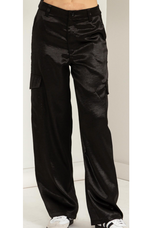 Give Love Satin High Waist Cargo Pants-Pants-KCoutureBoutique, women's boutique in Bossier City, Louisiana