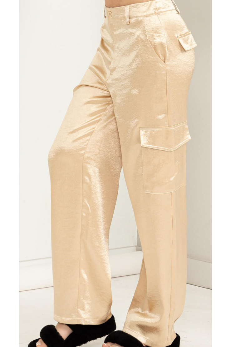 Give Love Satin High Waist Cargo Pants-Pants-KCoutureBoutique, women's boutique in Bossier City, Louisiana