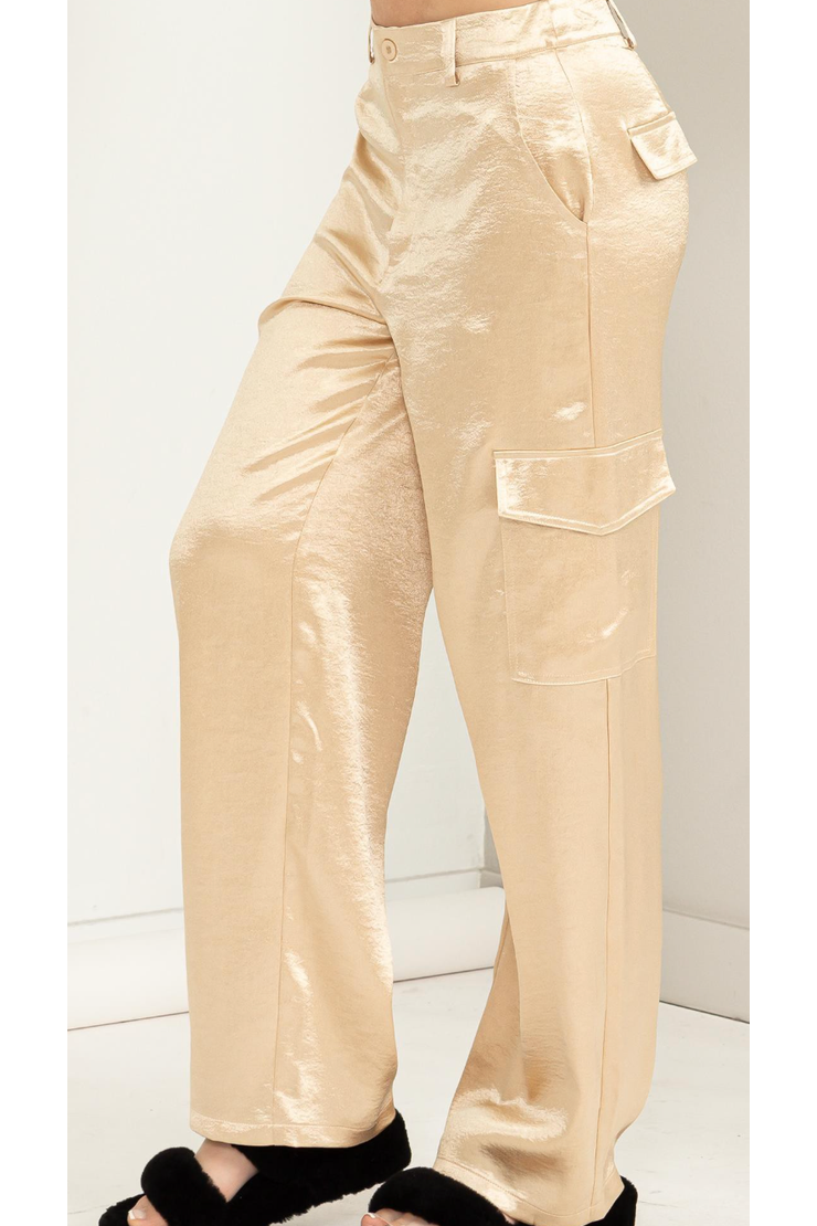 Give Love Satin High Waist Cargo Pants-Pants-KCoutureBoutique, women's boutique in Bossier City, Louisiana