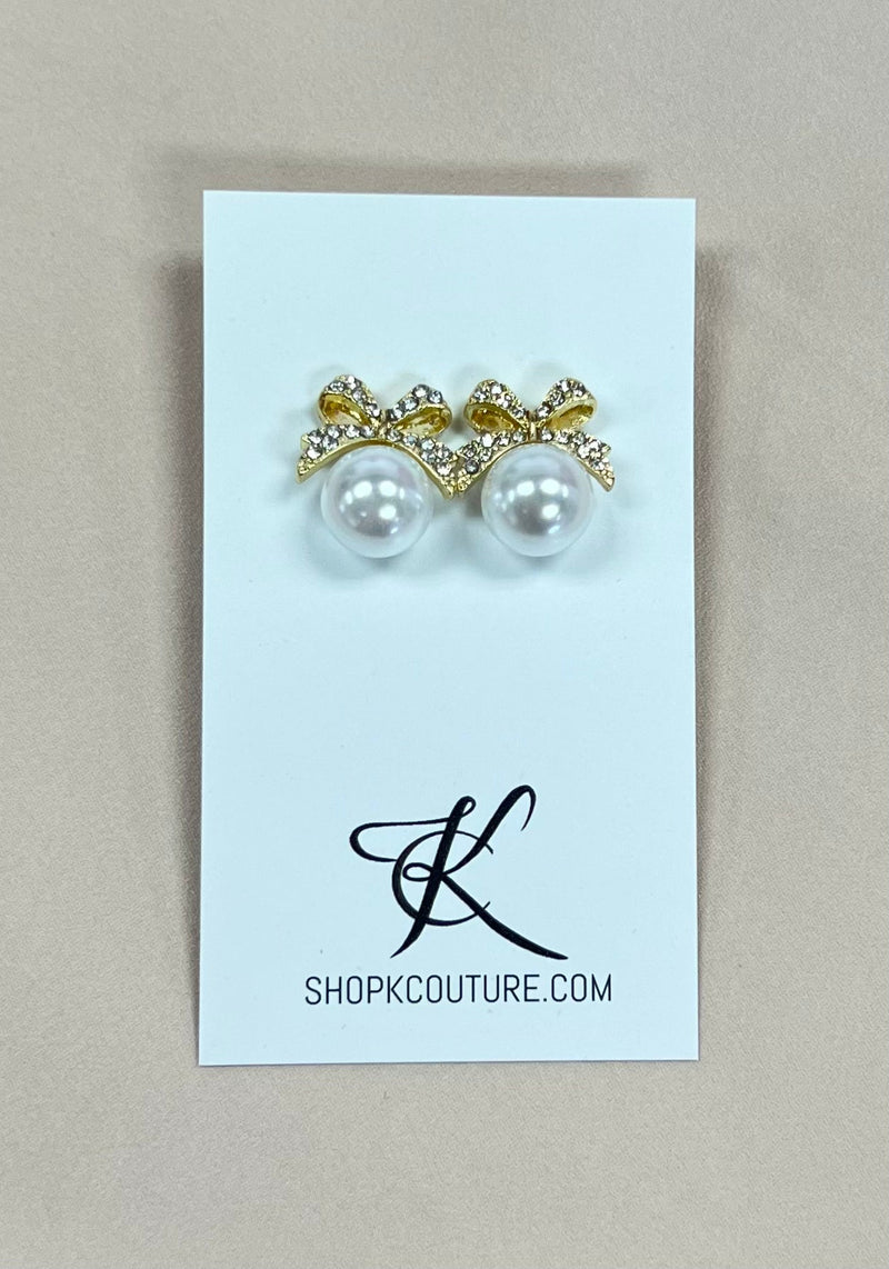 Gold Bow Pearl Studs-Earrings-KCoutureBoutique, women's boutique in Bossier City, Louisiana