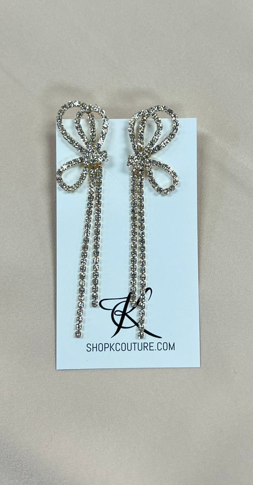 Gold Half Bow Rhinestone Earrings-Earrings-KCoutureBoutique, women's boutique in Bossier City, Louisiana