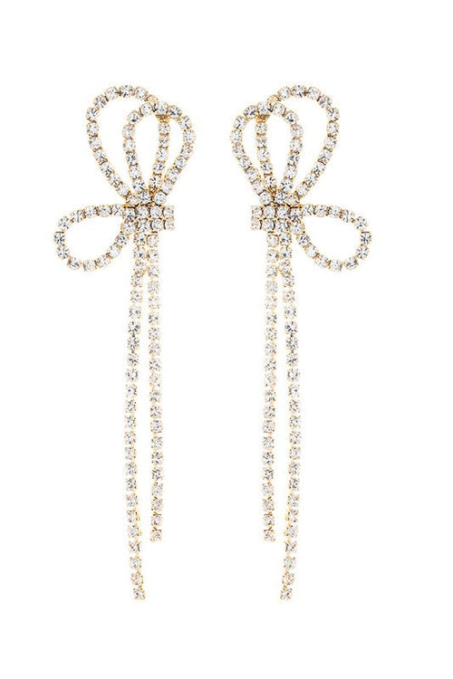 Gold Half Bow Rhinestone Earrings-Earrings-KCoutureBoutique, women's boutique in Bossier City, Louisiana