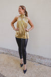Gold Metallic Halter Mock Neck Top-Tops-KCoutureBoutique, women's boutique in Bossier City, Louisiana
