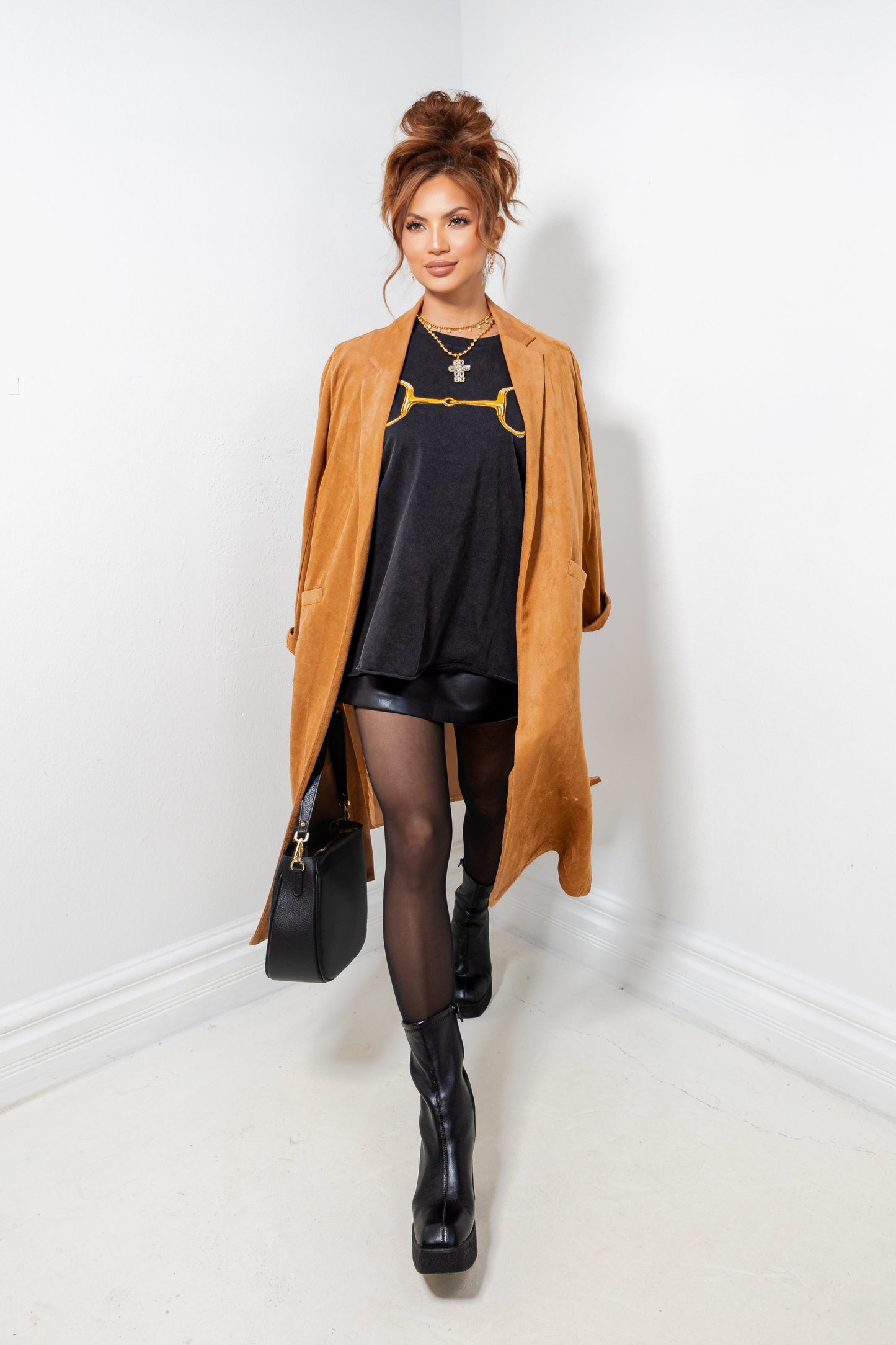 Gold Horse-Bit Black Boxy Tee