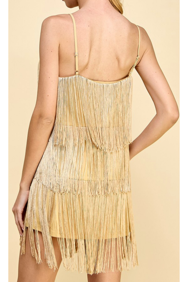Golden Girl Tiered Fringe Dress-Dresses-KCoutureBoutique, women's boutique in Bossier City, Louisiana
