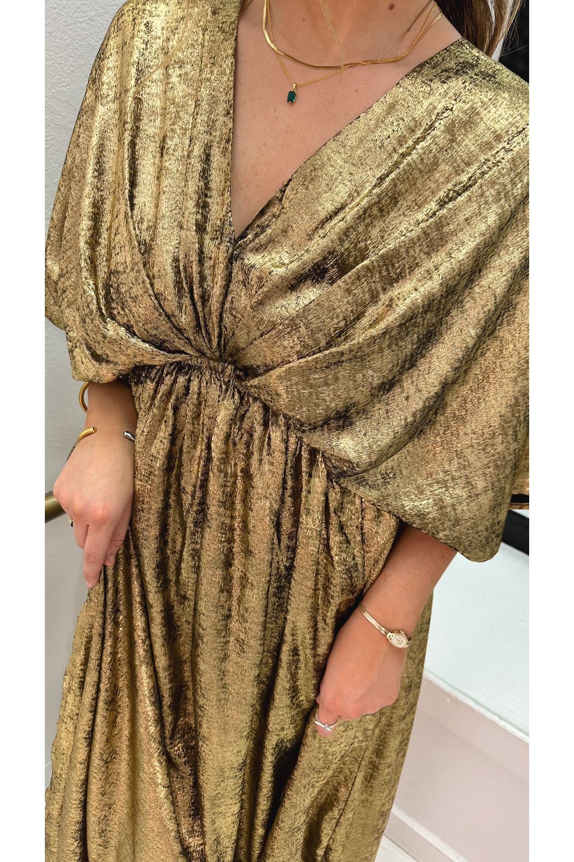 Golden Metallic Maxi Dress-Dresses-KCoutureBoutique, women's boutique in Bossier City, Louisiana