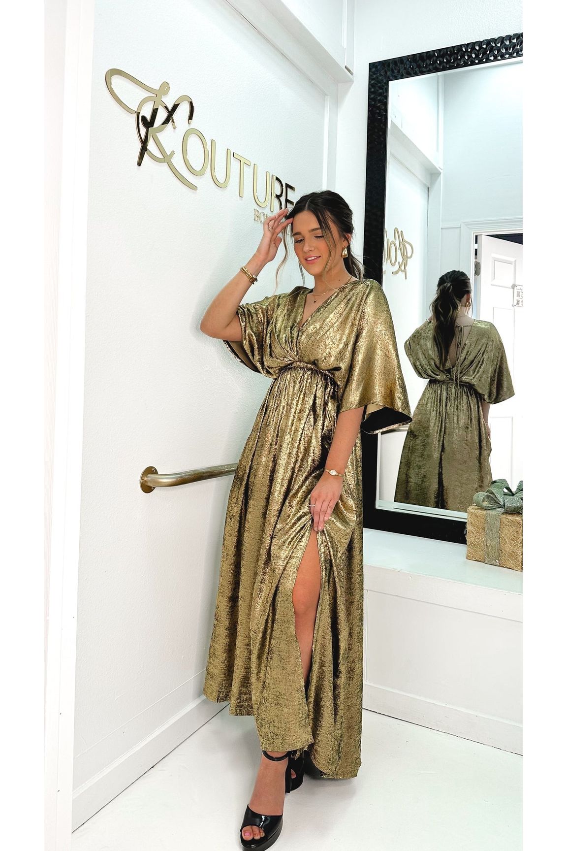 Golden Metallic Maxi Dress-Dresses-KCoutureBoutique, women's boutique in Bossier City, Louisiana