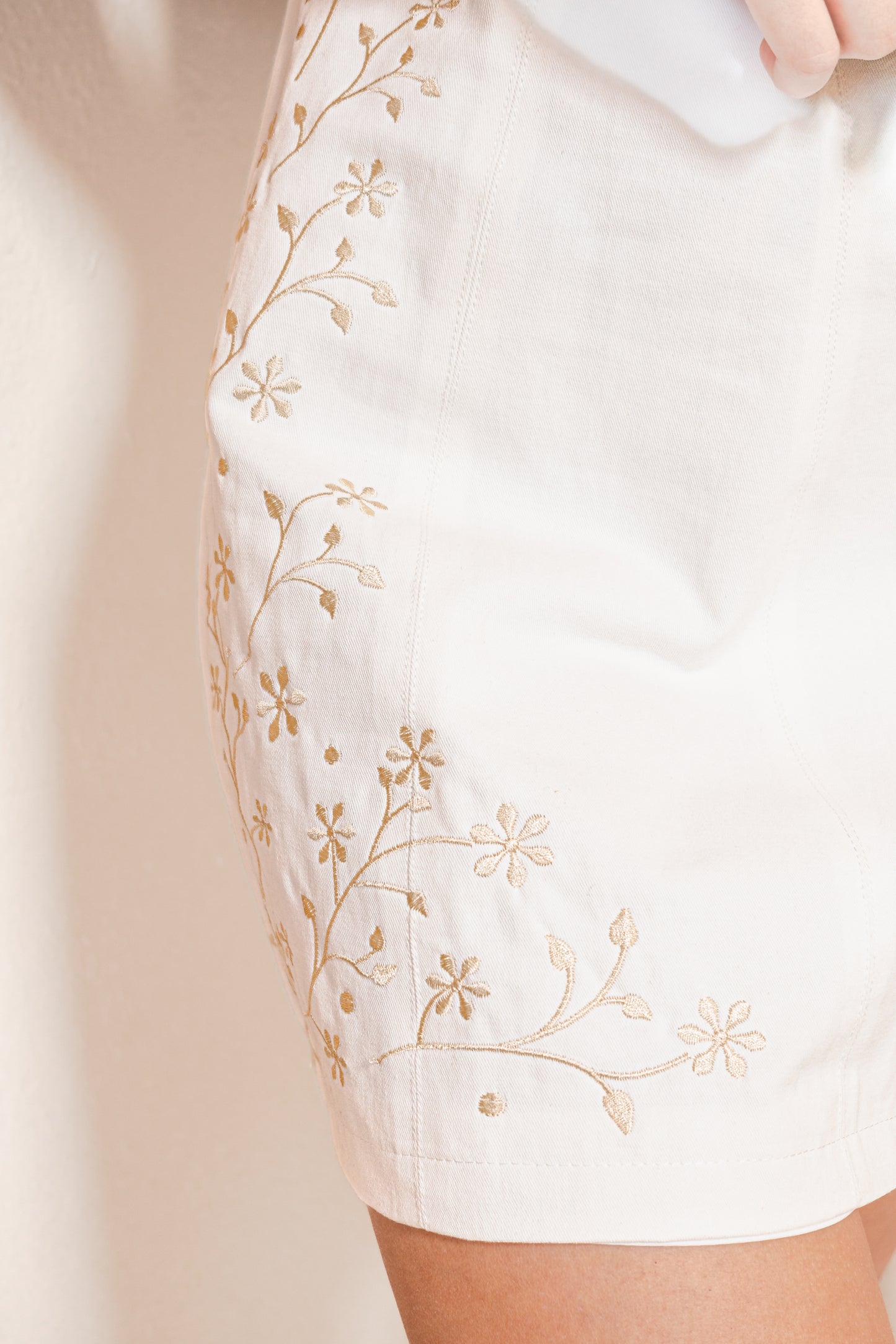 Golden Petals Denim Strapless Mini Dress
