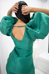 Gracie Green Puff Sleeve Wrap Dress-Dresses-KCoutureBoutique, women's boutique in Bossier City, Louisiana