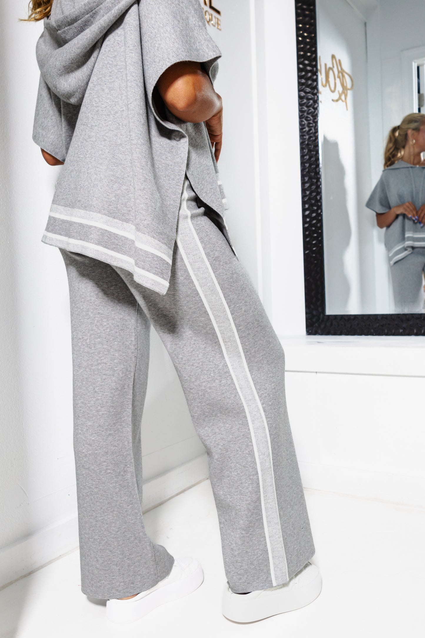 Gray Area Side Striped Wide Leg Pants