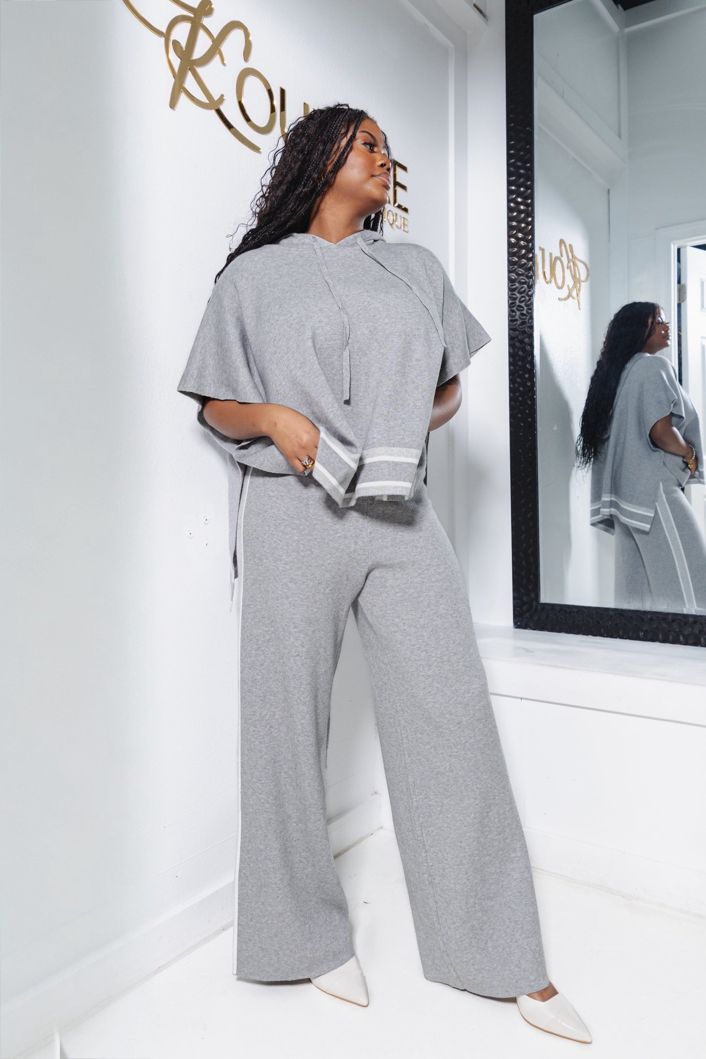 Gray Area Side Striped Wide Leg Pants
