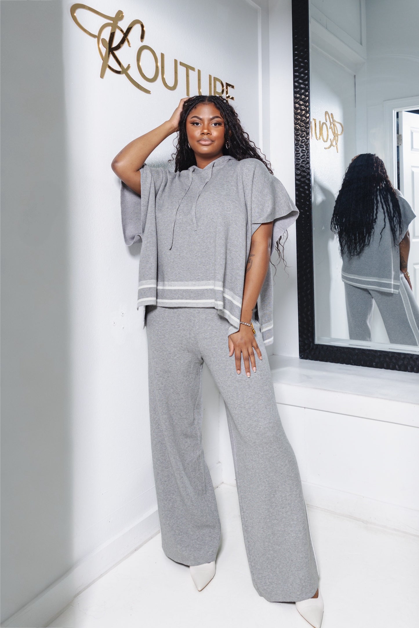 Gray Area Side Striped Wide Leg Pants