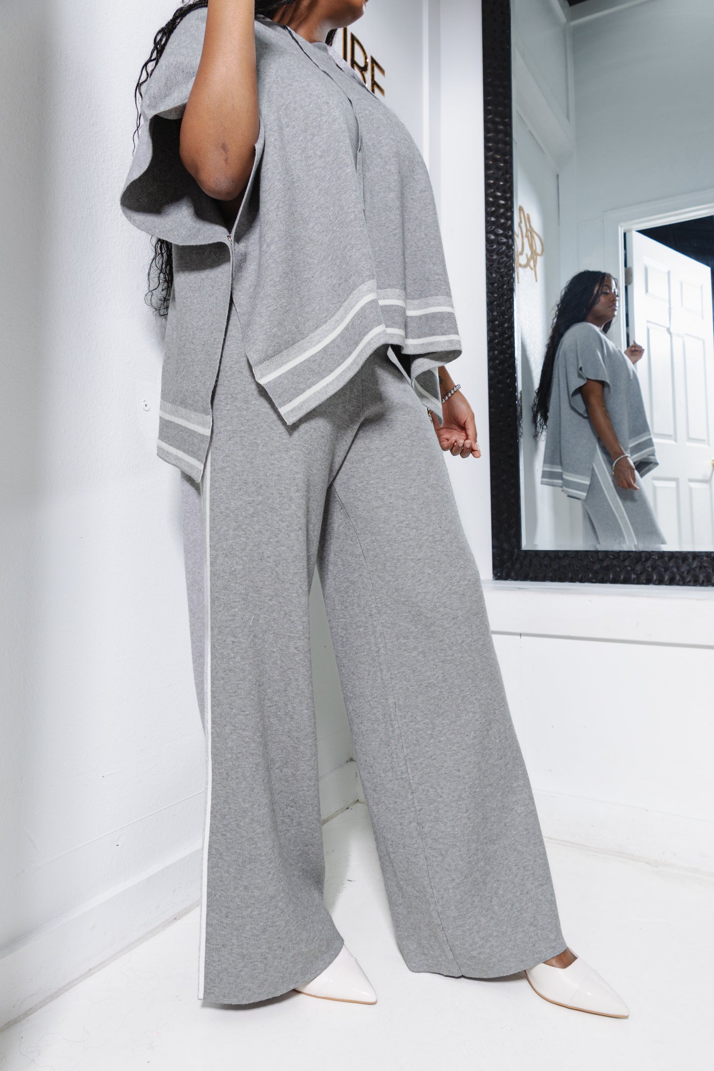 Gray Area Side Striped Wide Leg Pants