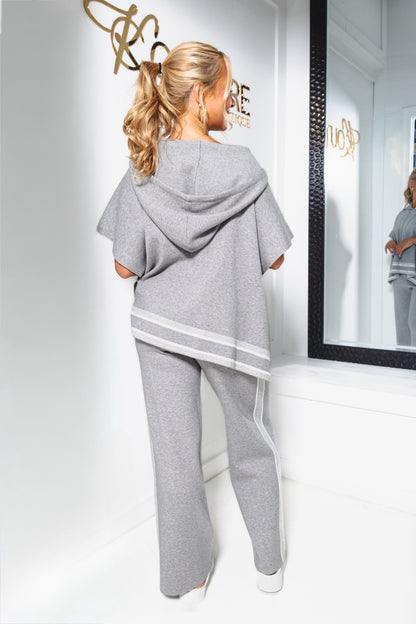 Gray Area Side Striped Hooded Sweater Top