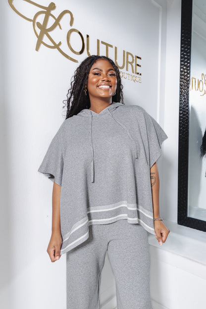 Gray Area Side Striped Hooded Sweater Top