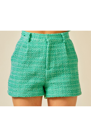 Green Tweed Pleated Shorts-Bottoms-KCoutureBoutique, women's boutique in Bossier City, Louisiana
