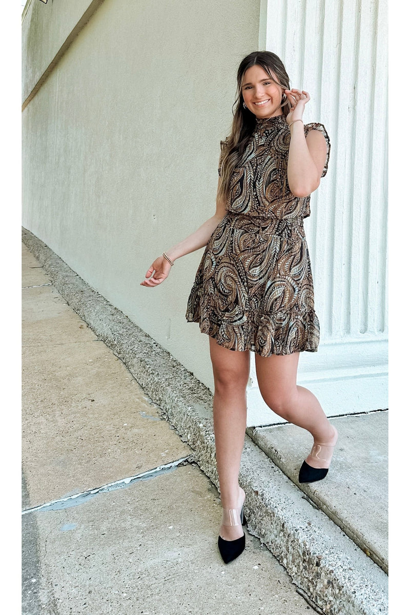 Greeting Fall Smocked High Neck Dress-KCoutureBoutique, women's boutique in Bossier City, Louisiana