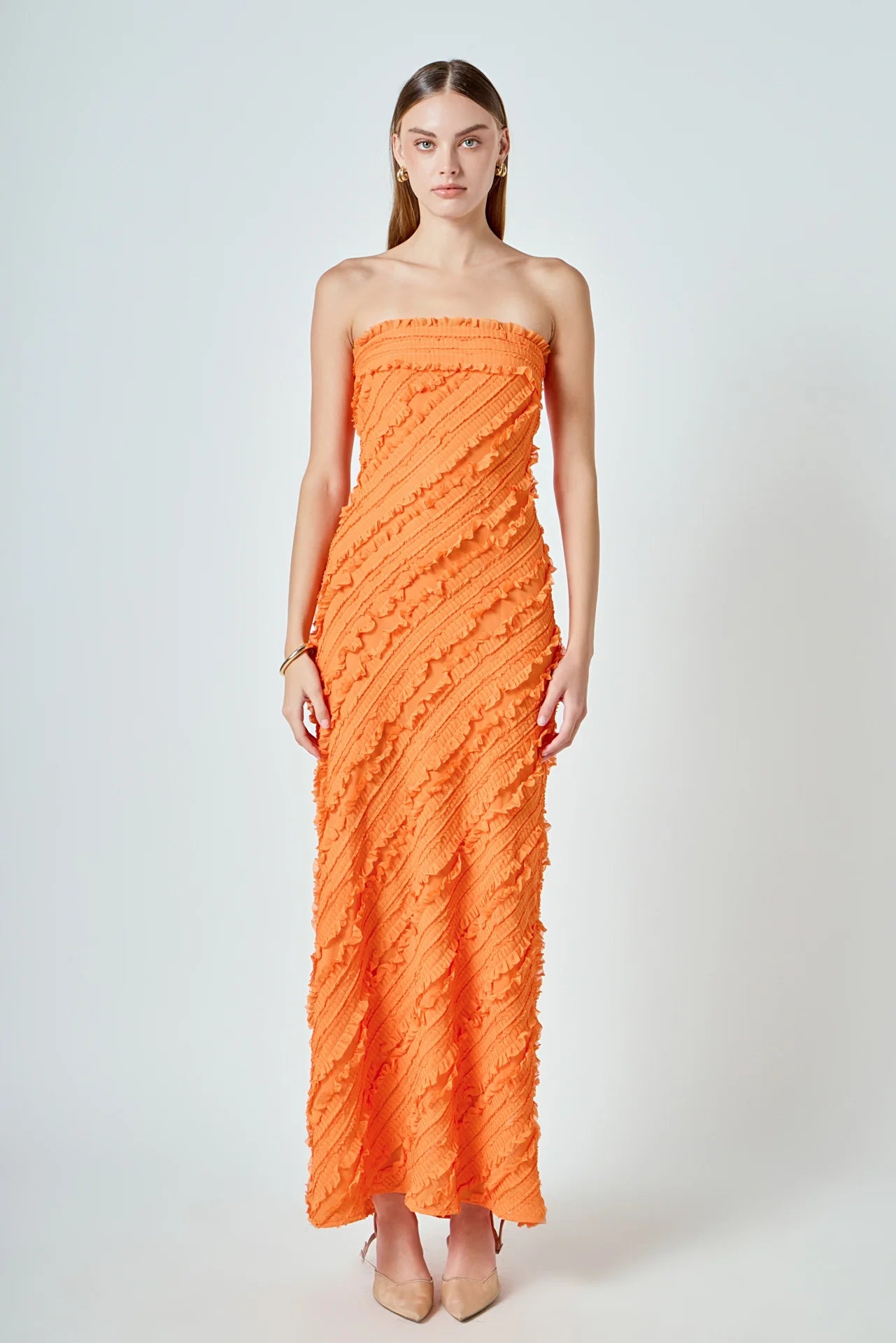Endless Rose Strapless Ruffled Maxi Dress
