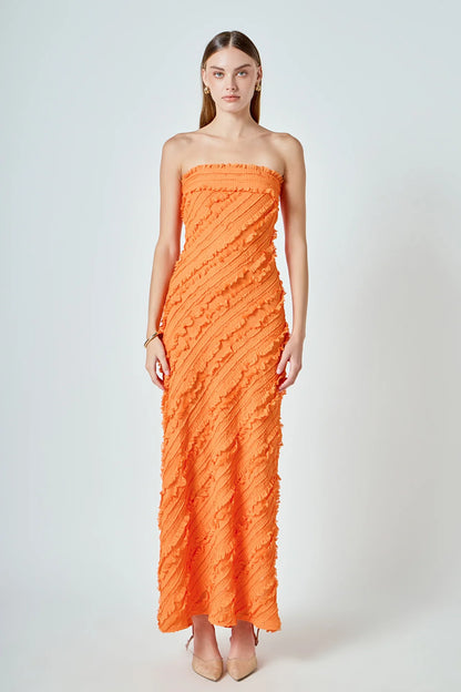 Endless Rose Strapless Ruffled Maxi Dress
