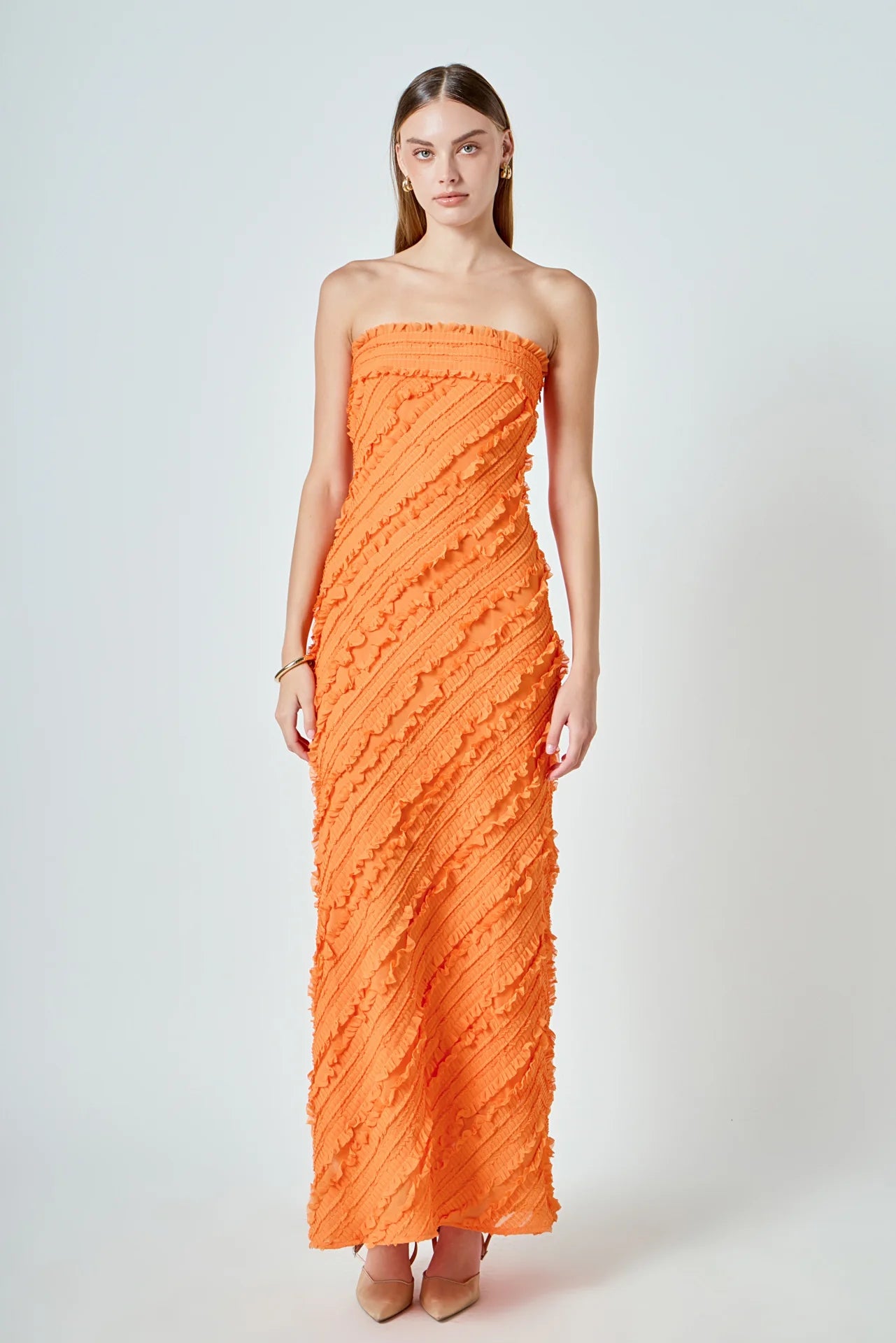 Endless Rose Strapless Ruffled Maxi Dress